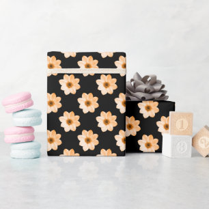 Papel De Presente Padrão Dahlia - Laranja claro em preto