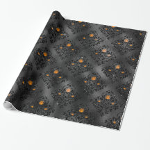 Padrão Damásco Floral Preto e Laranja