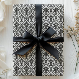 Papel De Presente Padrão Damask Vintage Preto e Branco