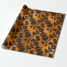 Padrão Damask Vintage Preto e Cobre