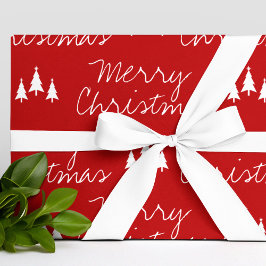 Papel De Presente Padrão das Árvores Brancas Vermelhas Modernas Feli