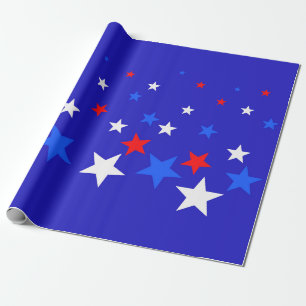 Papel De Presente Padrão das estrelas azul, vermelha e branca