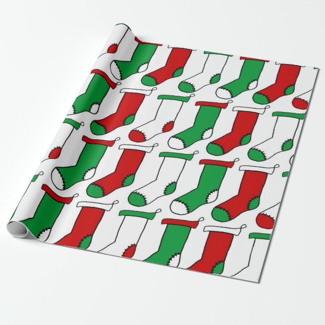 Papel De Presente Padrão das existências de Natal Vermelho e Verde (Desenrolado)