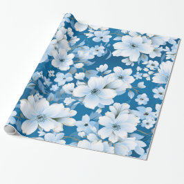 Papel De Presente padrão das flores brancas, fundo azul,