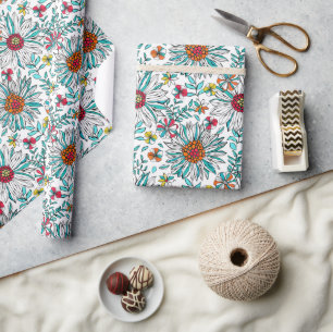 Papel De Presente Padrão das flores de margarida amarela-amarela-ala