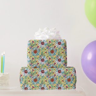 Papel De Presente Padrão das flores de margarida amarela-amarela-ala