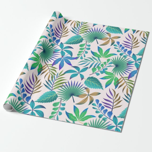 Papel De Presente Padrão das folhas tropicais (Desenrolado)
