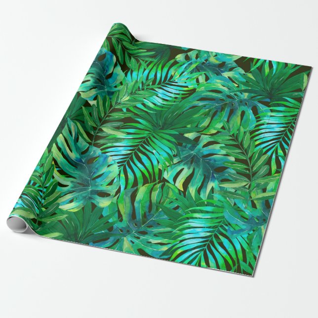 Papel De Presente Padrão das folhas tropicais aquáticas (Desenrolado)