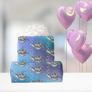 Papel De Presente Padrão das tartarugas marinhas de natação