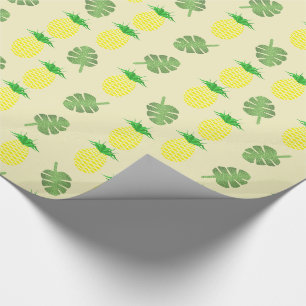Papel De Presente Padrão de Abacaxi de Verão Tropical e Folhas de