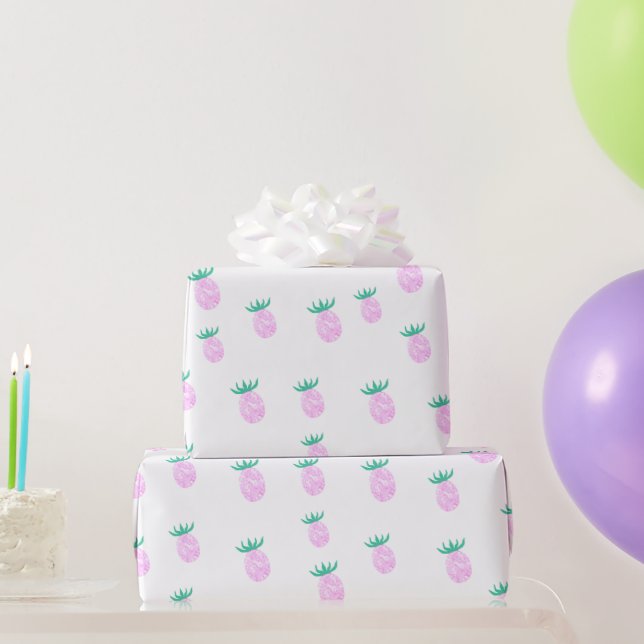 Papel De Presente Padrão de Abacaxi Rosa Tropical Fofo (Presentes para festas)