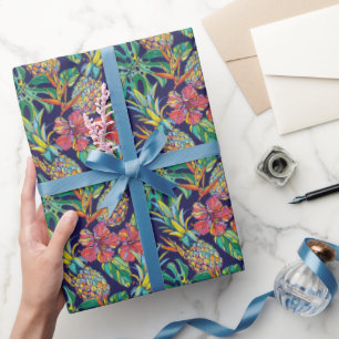 Papel De Presente Padrão de abacaxi tropical Hibiscus
