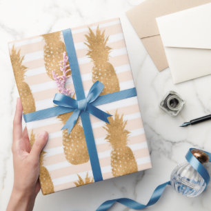 Papel De Presente Padrão de Abacaxis Dourados Tropical