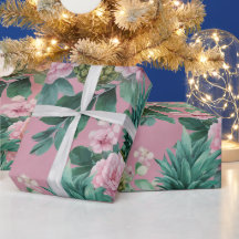 Padrão de Abacaxis Florais em Aquarela Rosa Verde