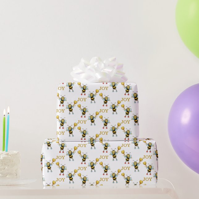 Papel De Presente Padrão de Abelha em Branco (Presentes para festas)