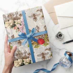 Papel De Presente Padrão de Abelha Melífera Vintage