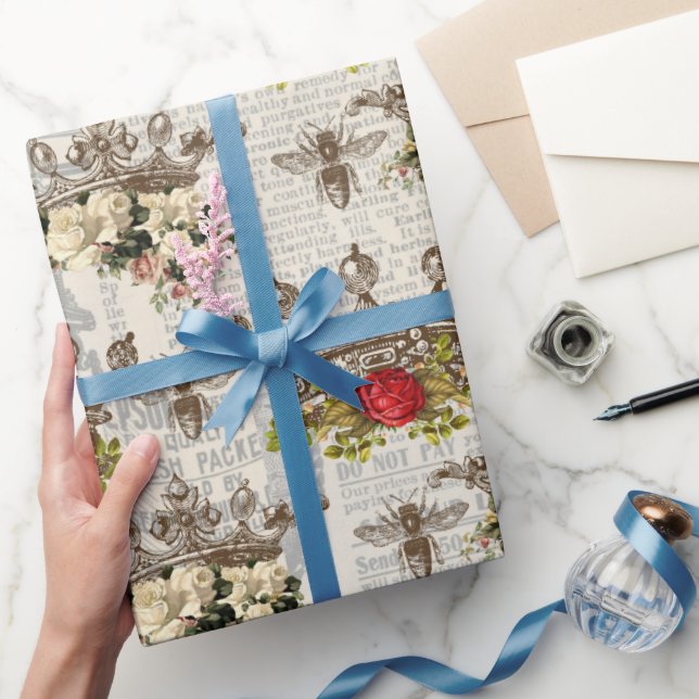 Papel De Presente Padrão de Abelha Melífera Vintage (Presentear)