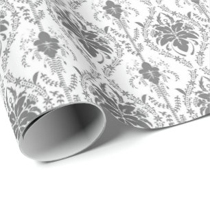 Papel De Presente Padrão de abertura das Damas brancas e cinzas