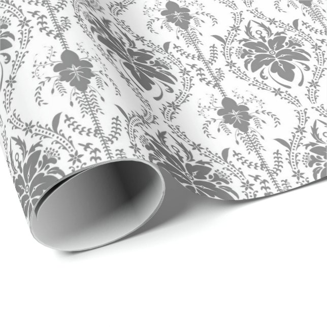 Papel De Presente Padrão de abertura das Damas brancas e cinzas (Ponta do rolo)