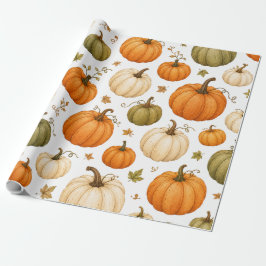 Papel De Presente Padrão de Abóbora Aquarela Abóboras de Outono