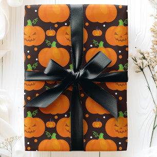 Papel De Presente Padrão de Abóbora Assustadora de Halloween Jack O'