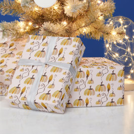 Papel De Presente Padrão de Abóbora com Aquarela Boho em Laranja Beg