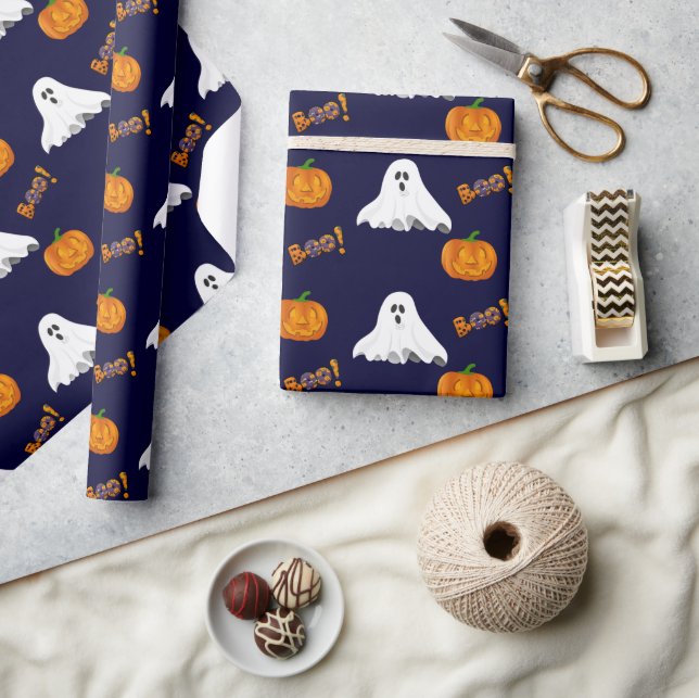 Papel De Presente Padrão de Abóbora de Halloween Fantasma (Artesanato)
