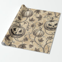 Padrão de Abóbora de Halloween Vintage com Videira