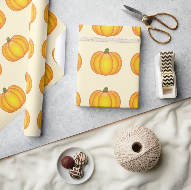 Papel De Presente Padrão de Abóbora de Outono Laranja (Artesanato)