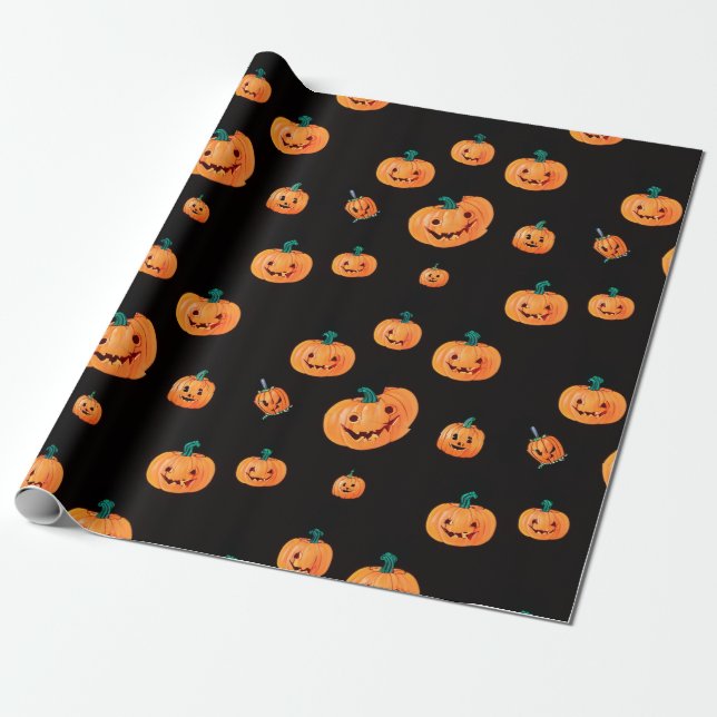 Papel De Presente Padrão de Abóbora do Halloween (Desenrolado)