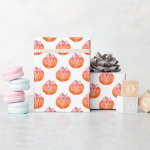 Papel De Presente Padrão de Abóbora em Aquarela com Laço Rosa
