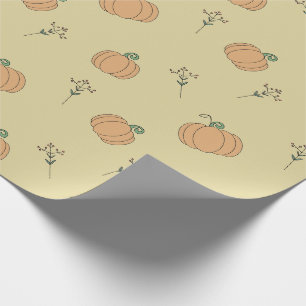 Papel De Presente Padrão de Abóbora Fofa e Folhagem de Outono