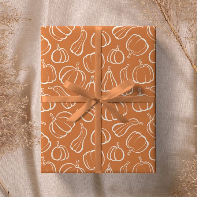Papel De Presente Padrão de Abóbora Laranja Outono Halloween Festa (Criador carregado)