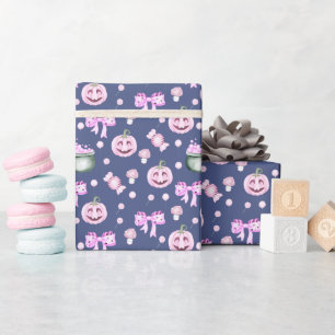 Papel De Presente Padrão de Abóboras Cor-de-Rosa Fofas de Halloween