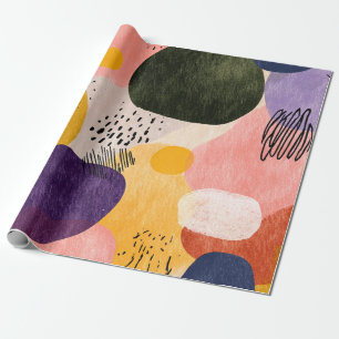 Papel De Presente Padrão de Abstrato de Boho Vibrante Formas Orgân