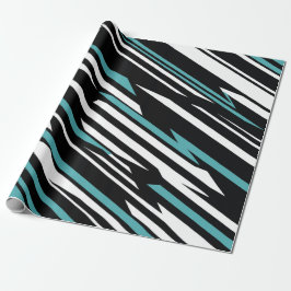 Papel De Presente Padrão de Abstrato Linear Preto, Branco e Teal