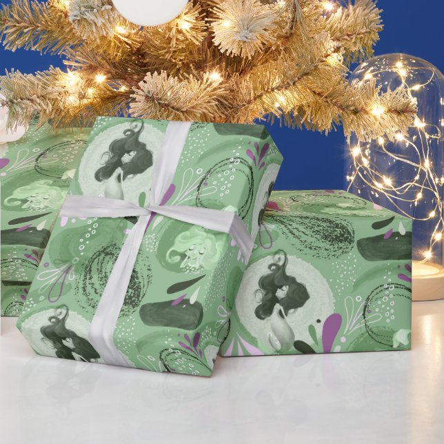 Papel De Presente Padrão de Abstrato verde das Sereias Whimsical (Feriados)