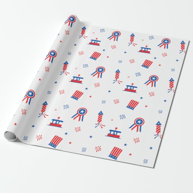 Papel De Presente Padrão de adesivos do 4º de julho (Desenrolado)