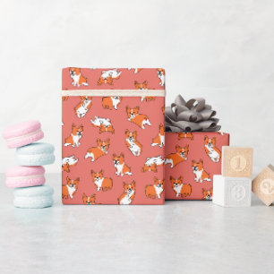 Papel De Presente padrão de adoráveis cães cartoon corgis em fundo v