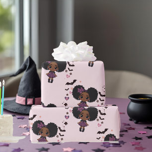 Papel De Presente Padrão de afro-puff de menina roxa fofa fofa