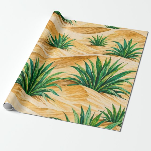 Papel De Presente Padrão de Agave das Dunas do Deserto (Desenrolado)