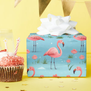 Papel De Presente Padrão de Água Azul Flamingo