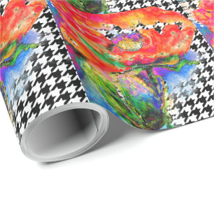 Papel De Presente Padrão de água floral abstrato vermelho