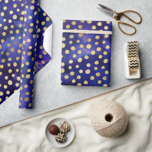 Papel De Presente Padrão de água-forte roxo com bolinhas douradas