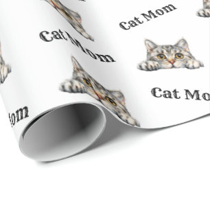 Papel De Presente Padrão de aguarela de gata mãe American Shorthair