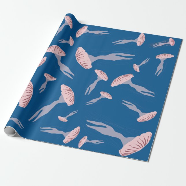 Papel De Presente Padrão de águas-vivas do oceano azul profundo (Desenrolado)