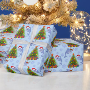 Papel De Presente Padrão de algas marinhas de golfinho de praia