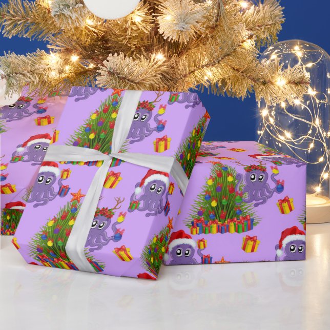 Papel De Presente Padrão de algas marinhas de polvo de Natal (Feriados)