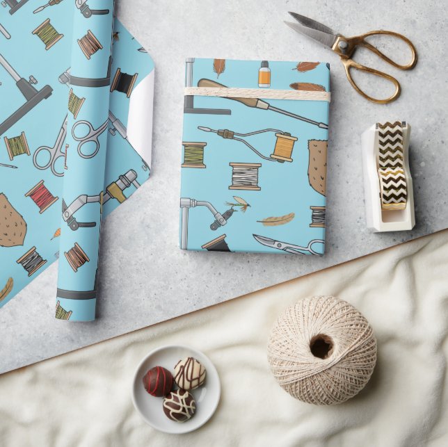 Papel De Presente Padrão de amarração de moscas, materiais e ferrame (Artesanato)