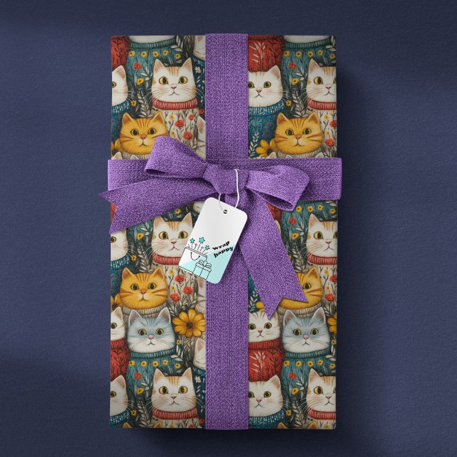 Papel De Presente Padrão de Amigos de Gato Floral Moderno Russo (Criador carregado)